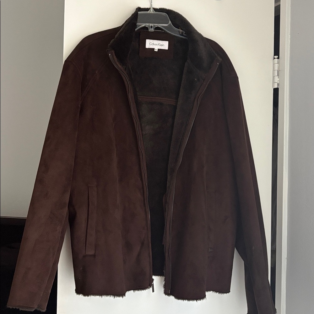 Calvin Klein Men's Faux Suede Dark Brown Jacket Big & Tall XXL fur lined warm